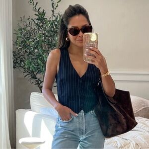 Mango Navy Pinstripe Vest with Buttons